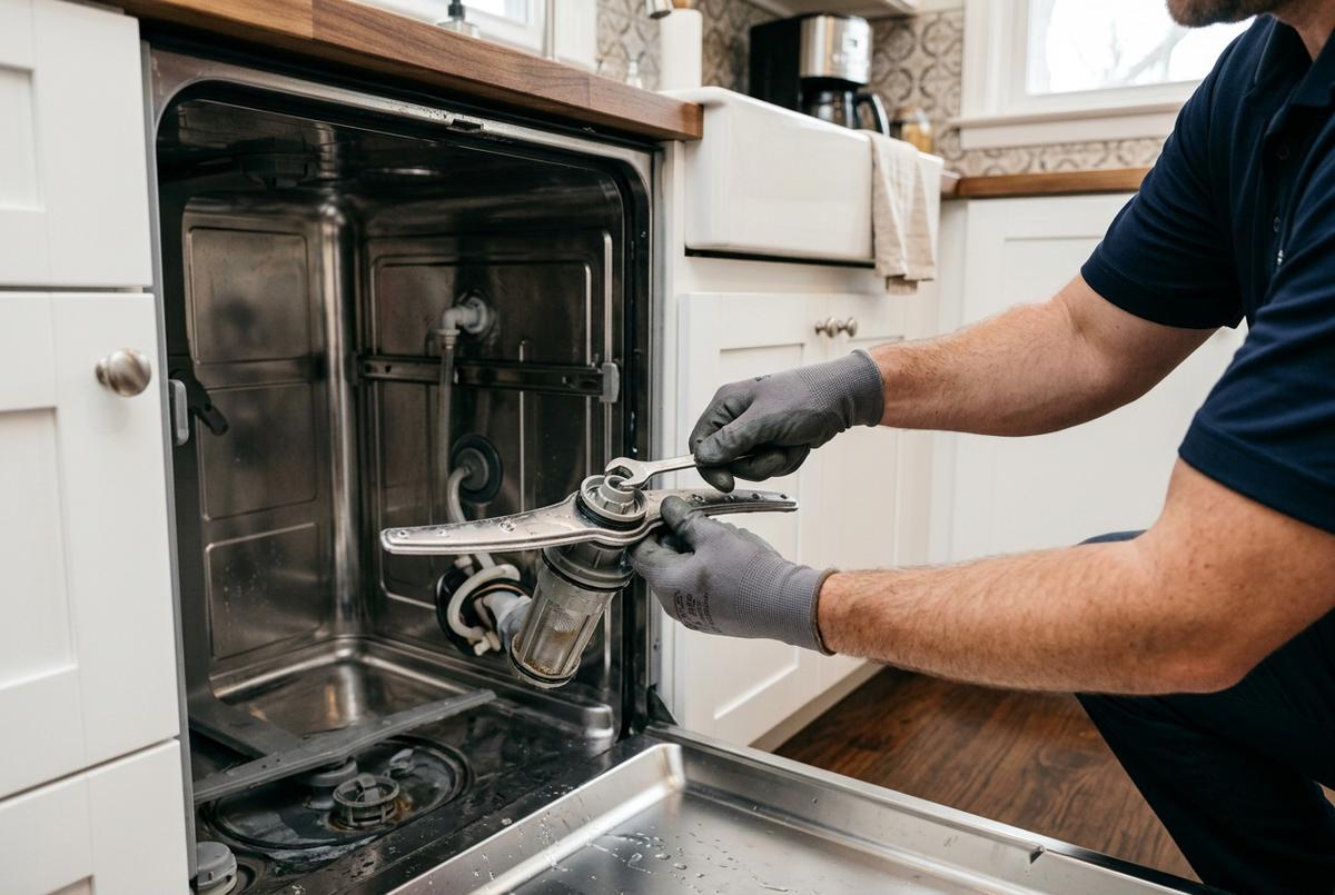 Dishwasher Repair technician at work