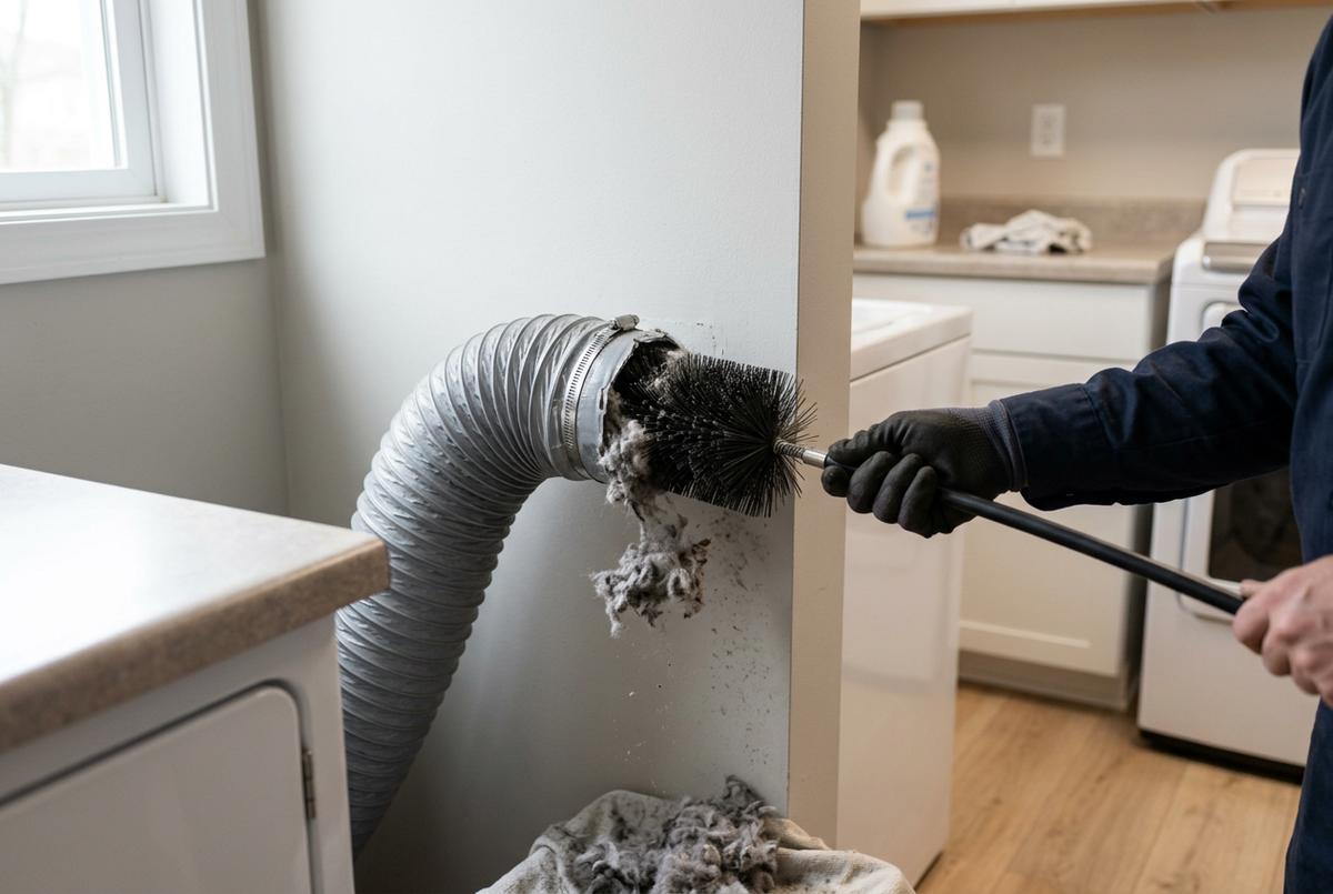 Dryer Vent Cleaning technician at work