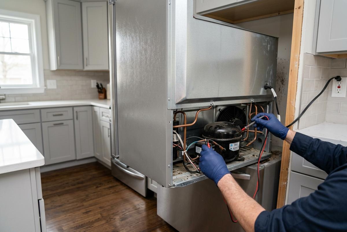 Refrigerator Repair technician at work